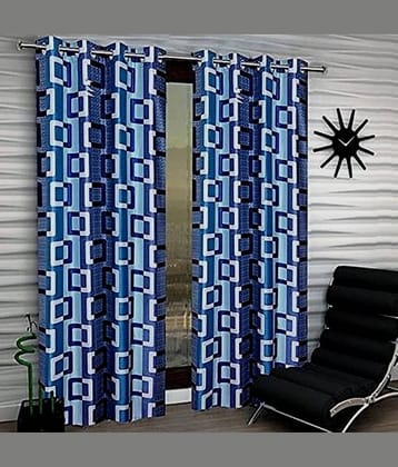 N2C Home Floral Semi-Transparent Eyelet Curtain 9 ft ( Pack of 2 ) - Blue
