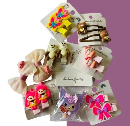 Kozykit 7 Pcs Cartoon Hair Clips Set for Baby Girls & Toddlers | Cute Hair Pins & Barrettes | Kids Multicolor Cartoon Hair Accessories | Flower, Candy, Rainbow & Fruit Design (Random Styles)