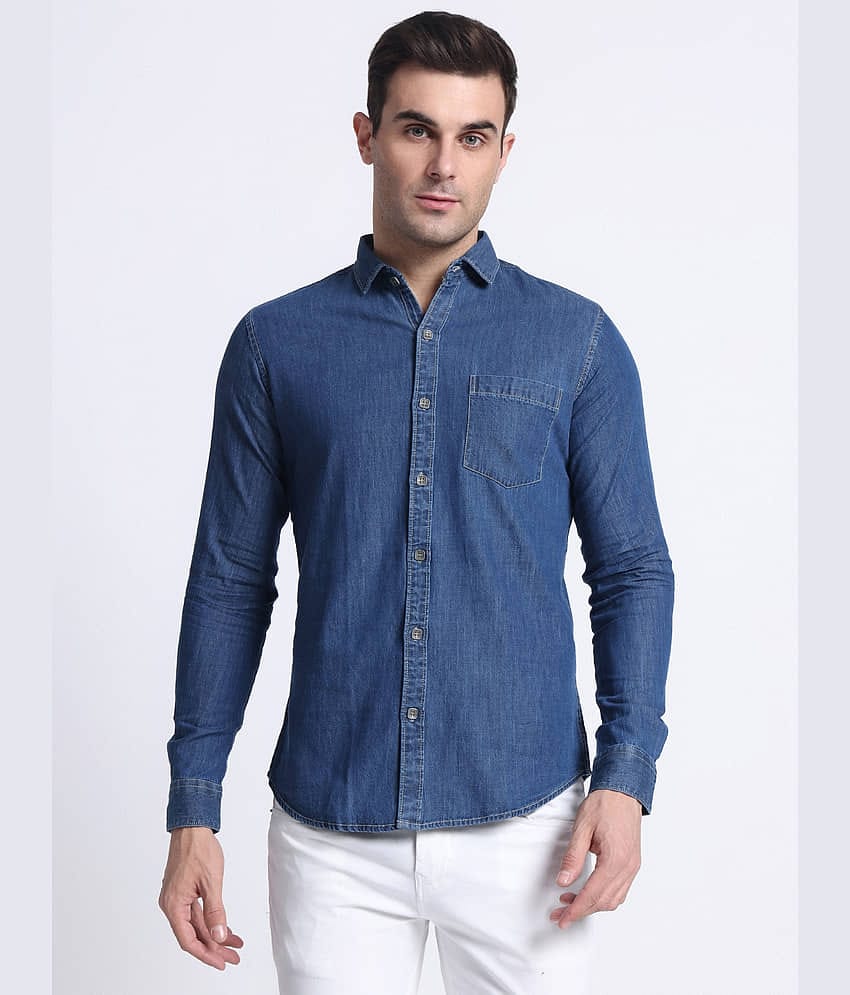 plounge Denim Regular Fit Solids Full Sleeves Men's Casual Shirt - Light Blue ( Pack of 1 )
