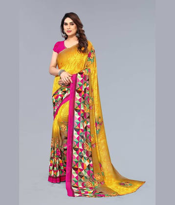 ANAND SAREES Georgette Printed Saree With Unstitched Blouse Piece ( Yellow )