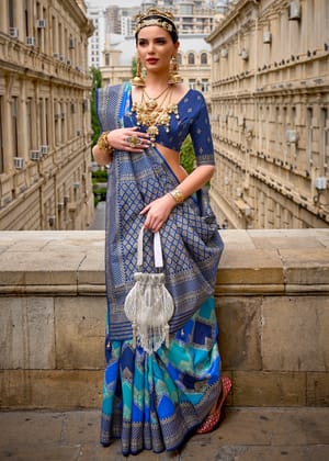 Princess Blue Printed Soft Silk Saree
