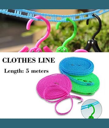 Jetudoo Nylon ClothesLines Clothesline Drying Nylon Rope with Hooks(5 meter) - Muti-color