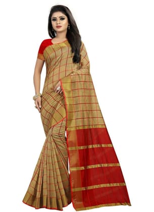 Generic Women's Cotton Silk Saree with Blouse (Beige, 5 - 6 Mtrs)