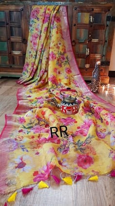 AWESOME LINEN COTTON PRINTED SAREE - 1891