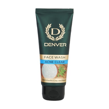 DENVER Acne Clear Face Wash - 50GM | Remove Acne & Lighten Dark Spots Face Gel for Men | Suitable for Oily Skin | All Skin Type EXP 02/20