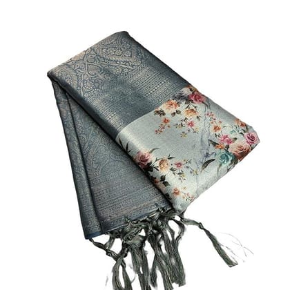 Women's Digital Print Soft Silk Saree with Unstitched Blouse Piece