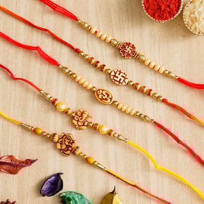 Pack of 5 Designer Rakhis and Roli Chawal Pack