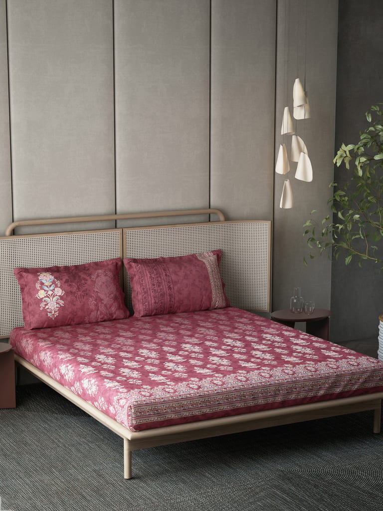 DDecor 100% Combed Cotton Super King Bedsheet with 2 Pillow Covers | Ethnic 180TC | Soft & Comfortable | Perfect for Everyday Bedroom Use | Ranibagh Collection | 274 CM X 274 CM