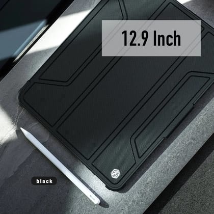 Nillkin Bumper Pro Leather Case Cover for Apple iPad Pro 12.9 Inches, (2020/2021) with Pencil Holder-Black