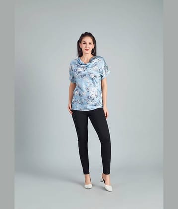 Mantra Fashion Women's Blue Floral Cowl Neck Short Sleeve Top ( Pack of 1 )