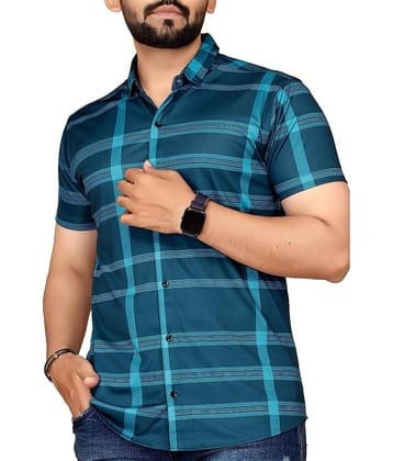 FABRIPPLE Cotton Blend Regular Fit Checks Half Sleeves Men's Casual Shirt - Teal ( Pack of 1 )