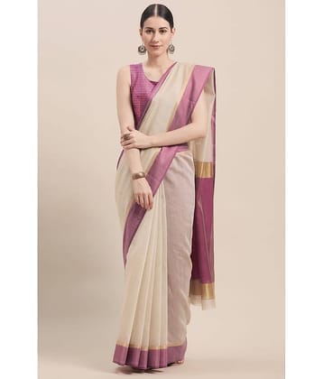 Rajnandini Cotton Colorblock Saree With Unstitched Blouse Piece ( Purple )