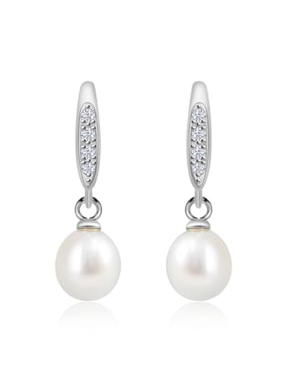 Real Pearl Drop Earrings For Girls In Silver