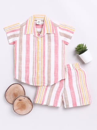 Pink Striped Half Sleeve Co-ord Set-9-12 m