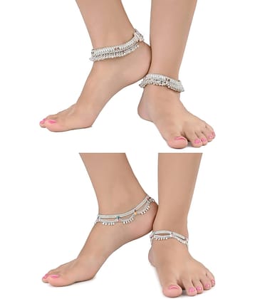 AanyaCentric - Silver Anklets ( Pack of 4 )