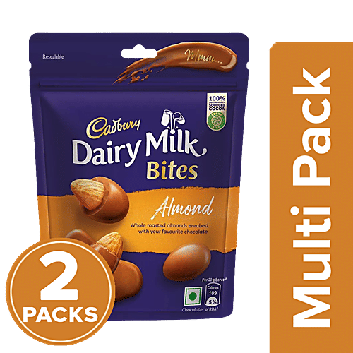 Cadbury Dairy Milk Dairy Milk Bites - Almonds, Roasted & Chocolate Coated, Rich & Luscious Dessert, 2 x 40 g Multipack
