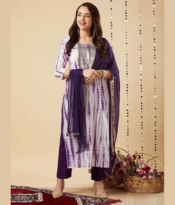 Royal Export Pack of 1 Rayon Printed Straight Women's Kurti with Dupatta - ( Purple )