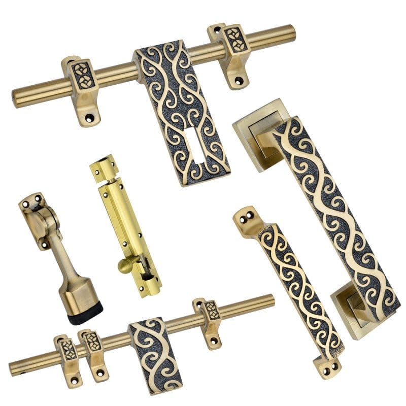 BUCKLER Door Kit Set, Latch and Bolts (Aluminium, Stainless Steel) Finish-Gold Antique, Size -10 Inch Aldrop-Creta