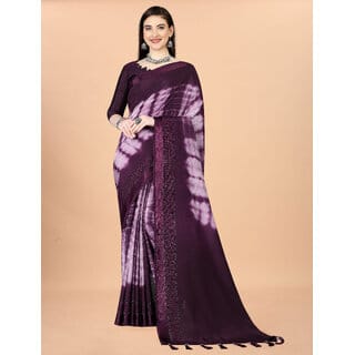 Purple  Colour Chinon Silk saree With Blouse Piece And Jhalar