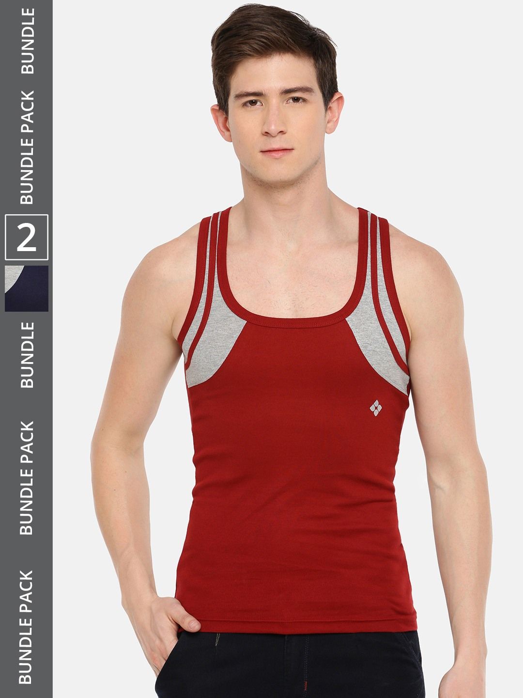 Men's Assorted Pack of 2 Solid Combed Cotton Racerback Styled Gym Vest