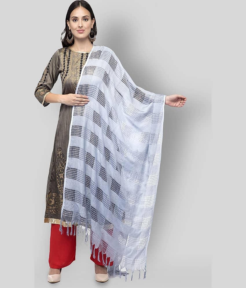 A R Silk Grey Cotton Checkered Dupatta