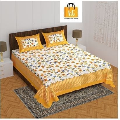 The Bedsheet Adda Standard Queen Size Pure Cotton Jaipuri Printed Economic Double Bedsheet with Two Pillow Covers- ARTICLE-1023