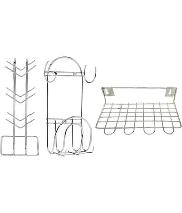 JISUN - Silver Stainless Steel Dish Racks ( Pack of 3 )