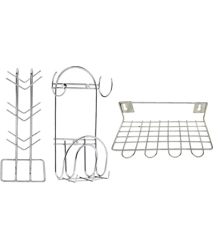 JISUN - Silver Stainless Steel Dish Racks ( Pack of 3 )