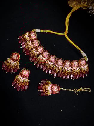 ZEVAR I Meenakari Choker Necklace Set With Earrings And Maangtika