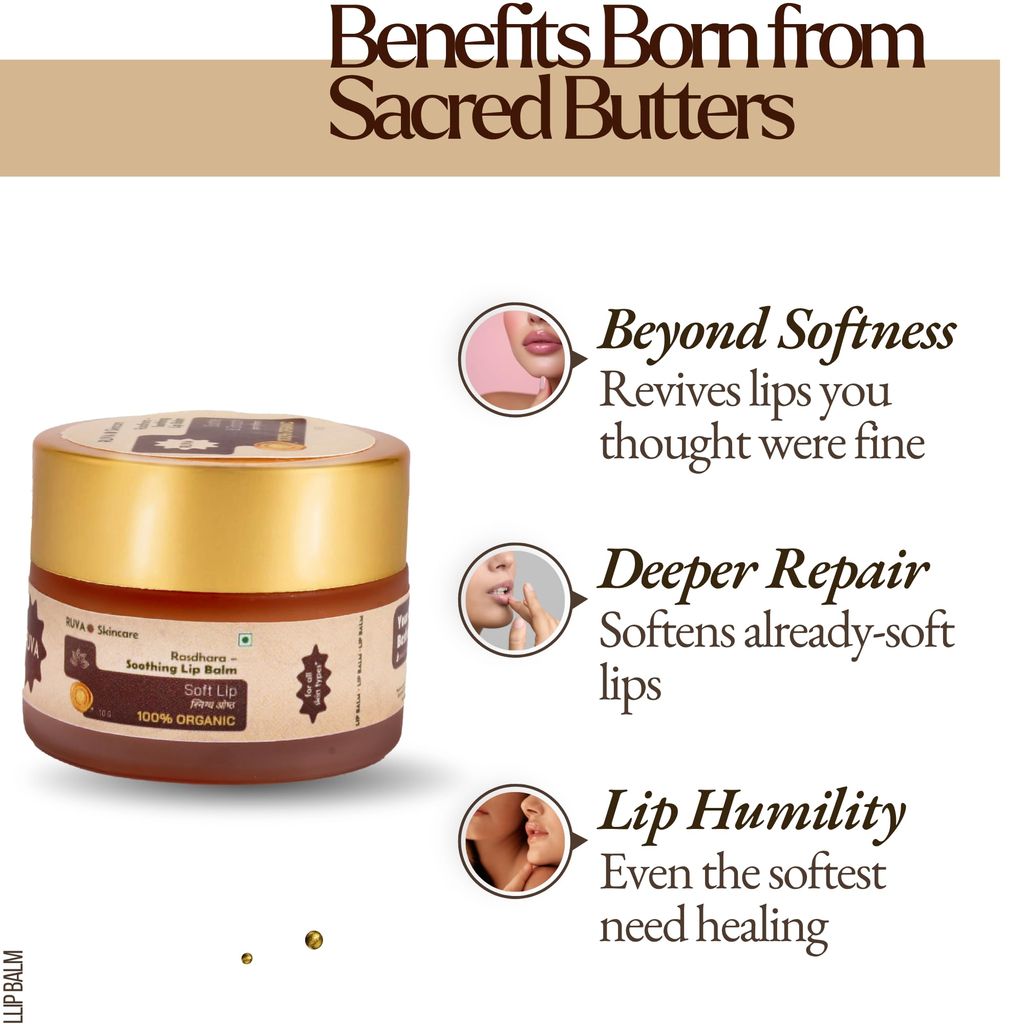 RUVA Soothing Ayurvedic Lip Balm with Natural Pure Damask Rose & Organic Ghee | Nourishing, Herbal Lip Care, Natural Skincare | For All Skin Types - Men & Women