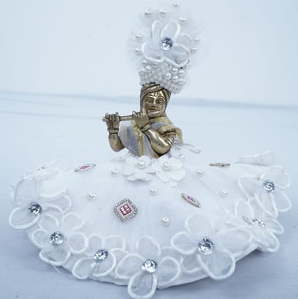 White Pearl Embellished Net Laddu Gopal Dress Set