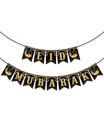 Zyozi Eid Decorations, Eid Mubarak Banner,Eid Mubarak Decorations for Home, Mubarak Bunting Banner Hanging Bunting Garland Party Supplies Mubarak for Home Decorations(Black)