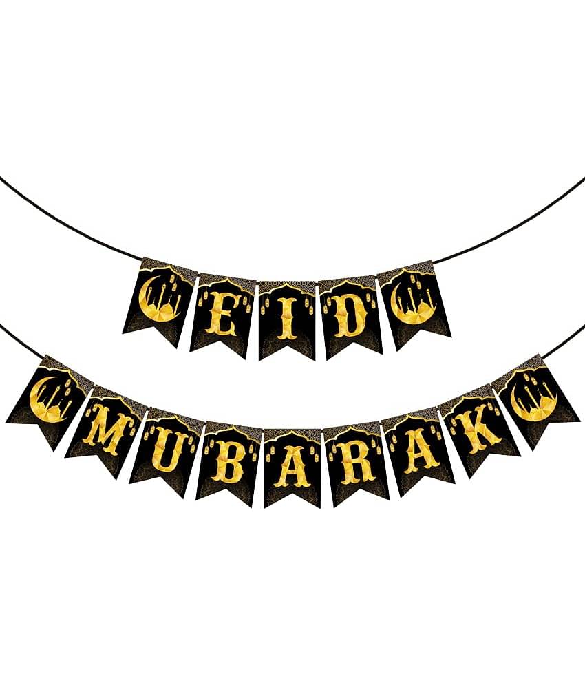 Zyozi Eid Decorations, Eid Mubarak Banner,Eid Mubarak Decorations for Home, Mubarak Bunting Banner Hanging Bunting Garland Party Supplies Mubarak for Home Decorations(Black)