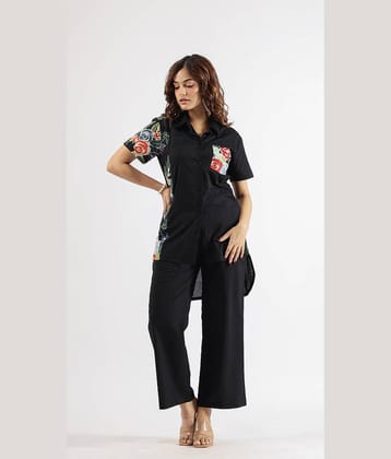 Label Flavia Women Printed Shirt With Trousers Co-Ord Set ( Black )