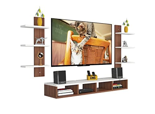 DAS Harries TV Entertainment Unit Stand Set TOP Box Stand with Shelves and Display Rack Classic Walnut & Frosty White Medium- Ideal for UP to 43 INCH Screen