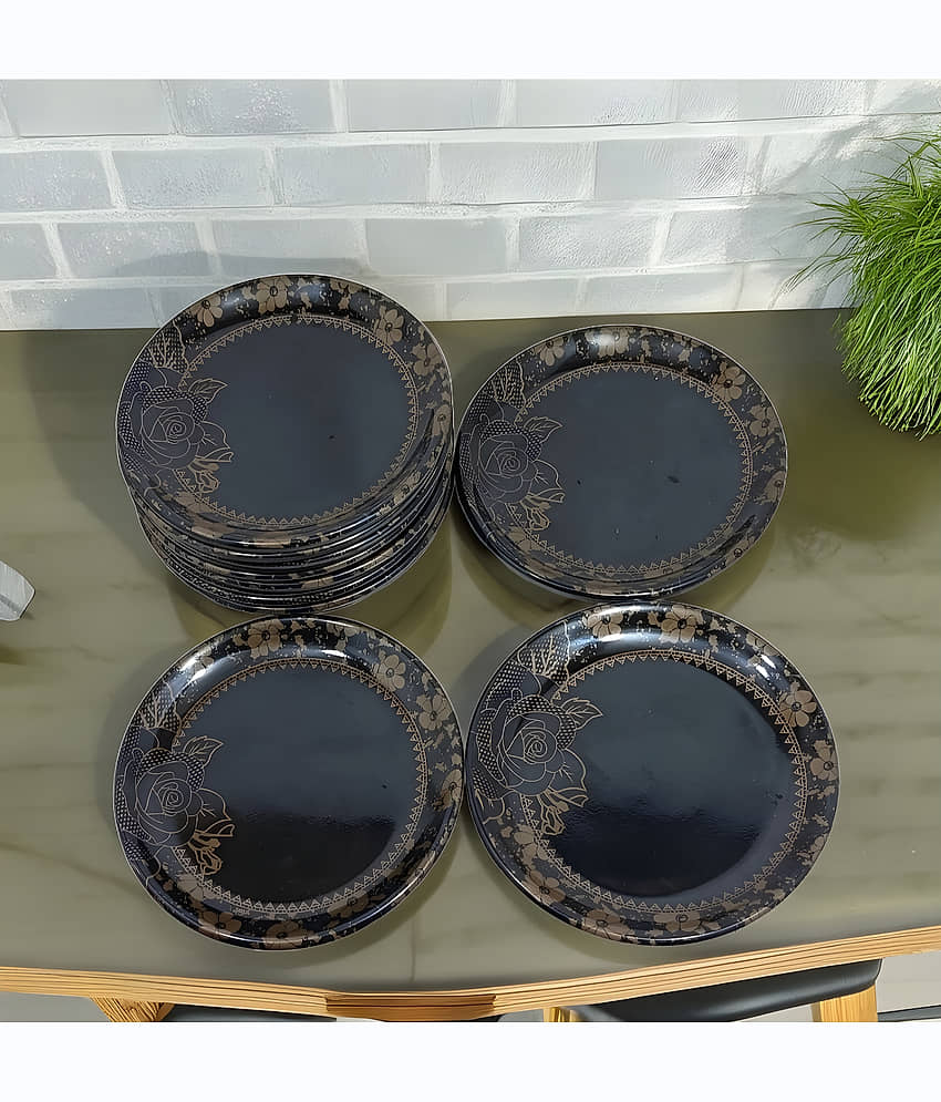 Inpro 12 Pcs Melamine Black Quarter Plate