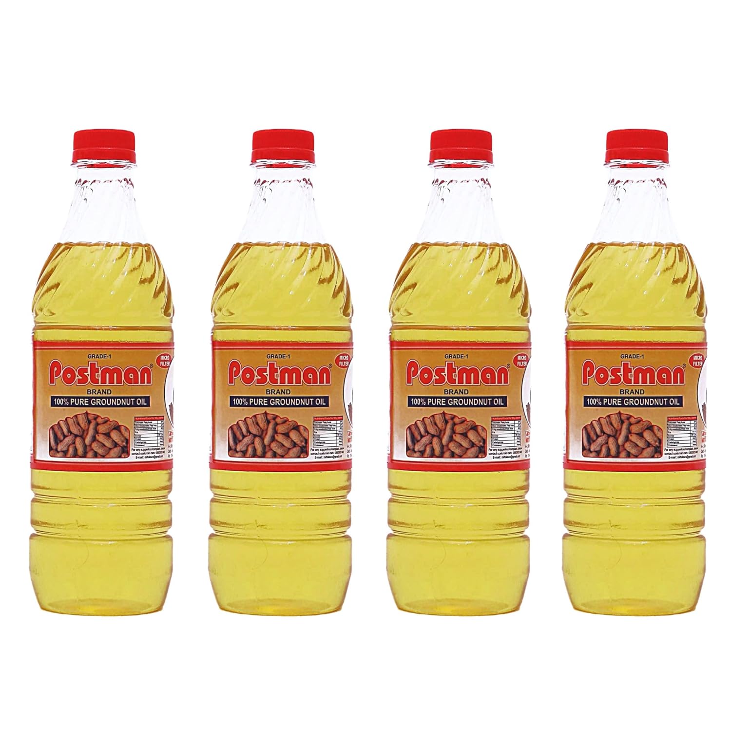 POSTMAN Cold Pressed Filtered Groundnut Oil (500 ml x 4) Pack (Mungfli Tel) | Pure Oil