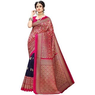 SVB Saree Dark Blue  Pink woven Art Silk Saree