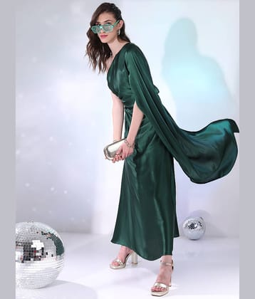 Ketch Women Polyester Solid Fit & Flare Dress ( Green )