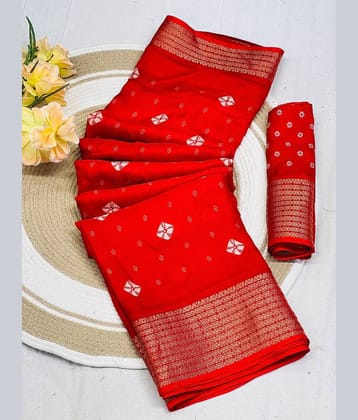 Bhuwal Fashion Crepe Printed Bandhani Sarees With Unstitched Blouse Piece ( Red )
