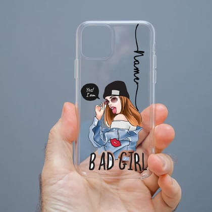 Personalized Cute Girl Transparent Silicon Case Customised with Name for Oppo, Vivo, Redmi, Realme, Poco, Mi, OnePlus, Samsung, iPhone, and More - design 27