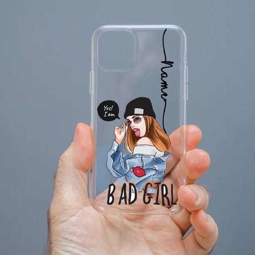 Personalized Cute Girl Transparent Silicon Case Customised with Name for Oppo, Vivo, Redmi, Realme, Poco, Mi, OnePlus, Samsung, iPhone, and More - design 27