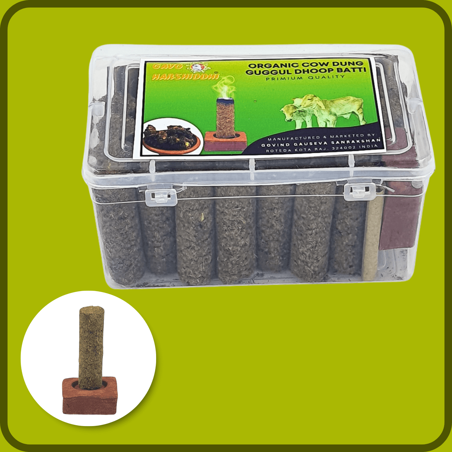 GAVO HARSHIDDHI Guggal Fragrance Cow Dung Dhoop Batti - 30 Sticks | Long-Lasting Natural Guggal Incense Dhoop Batti | Dhoop Sticks for Pooja, Home Fragrance, Hawan, Air Purification and Meditatio