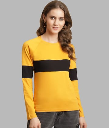 Fabflee Women Cotton Colorblock Regular Fit Round Neck T-Shirt ( Mustard )