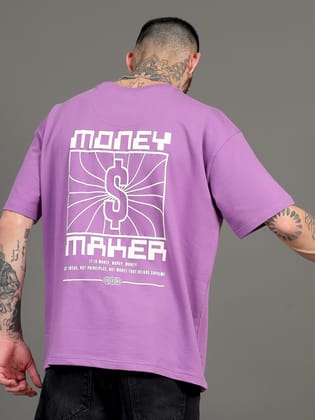 Men MONEY MAKER Printed Oversized T-Shirt-M / Lavender
