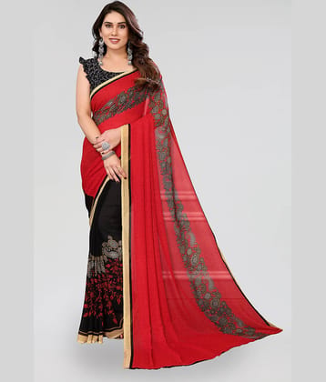 ANAND SAREES Georgette Printed Saree With Unstitched Blouse Piece ( Red )