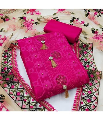 Gazal Fashions Unstitched Cotton Embroidered Dress Material - Pink ( Pack of 1 )