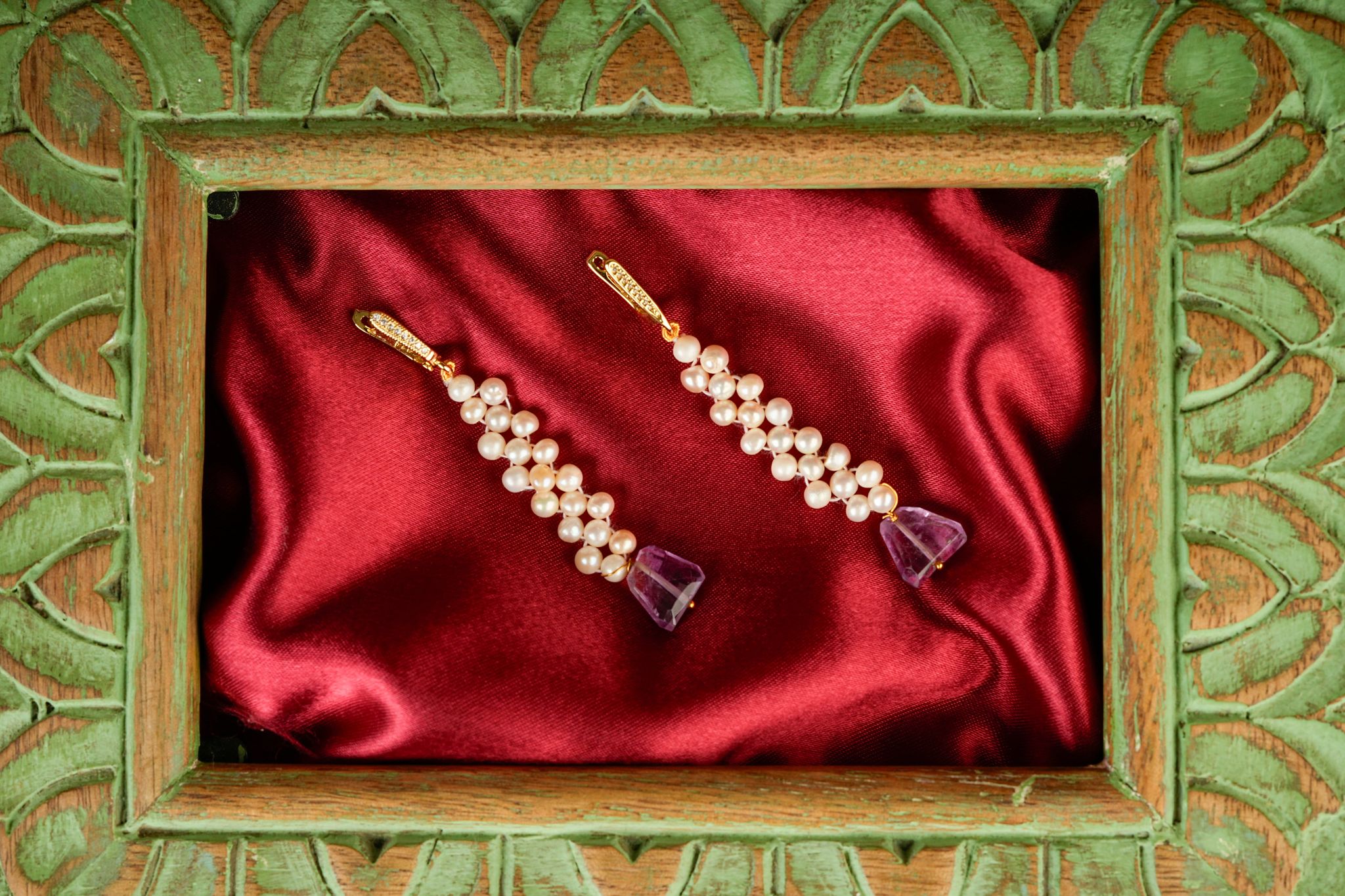 Amethyst Pearl Drops Earrings
