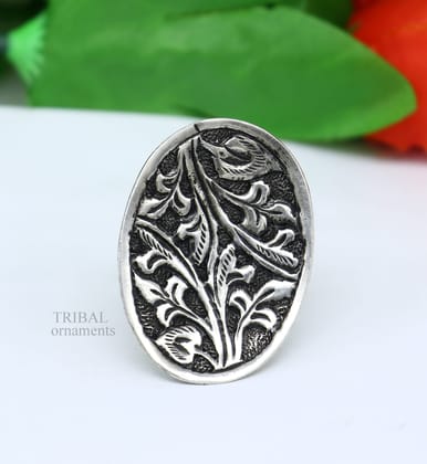 925 Sterling silver handmade gorgeous flower design chitai work adjustable rings band fabulous tribal temple ring band, charm ring ring489