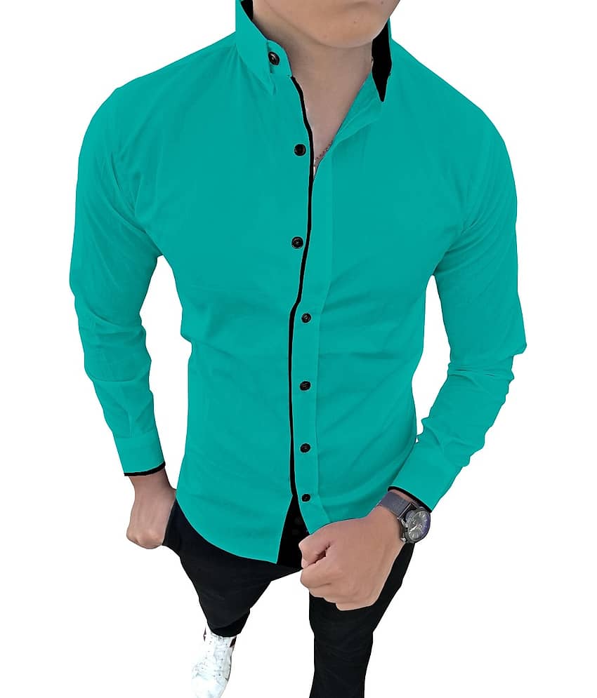SUR-T - Green Cotton Blend Slim Fit Men's Casual Shirt (Pack of 1)